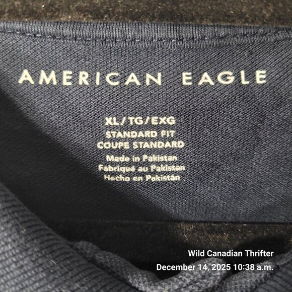 American Eagle XL Navy Blue Cotton Polo Shirt Standard Fit Short Sleeve - Picture 3 of 7